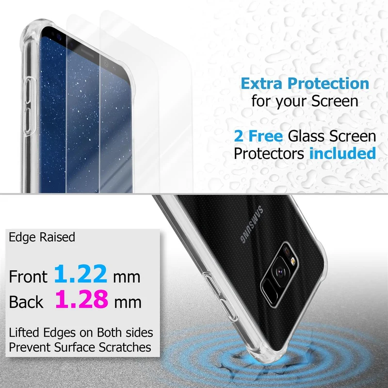 Cadorabo Hülle und 2x Tempered Schutzglas kompatibel mit Samsung Galaxy S8 Hybrid Schutzhülle mit TPU Silikon-Rand und Acryl-Glas-Rücken