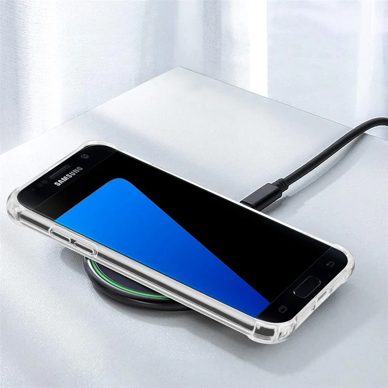 Cadorabo Hülle und 2x Tempered Schutzglas kompatibel mit Samsung Galaxy S7 Hybrid Schutzhülle mit TPU Silikon-Rand und Acryl-Glas-Rücken