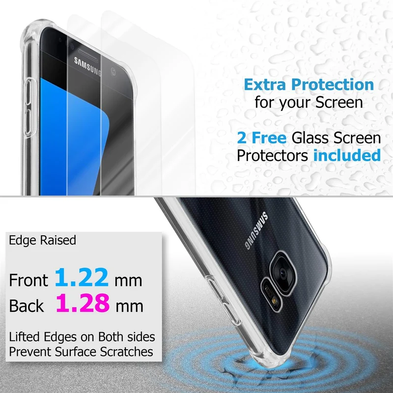 Cadorabo Hülle und 2x Tempered Schutzglas kompatibel mit Samsung Galaxy S7 Hybrid Schutzhülle mit TPU Silikon-Rand und Acryl-Glas-Rücken