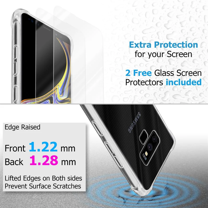Cadorabo Hülle und 2x Tempered Schutzglas kompatibel mit Samsung Galaxy NOTE 9 Hybrid Schutzhülle mit TPU Silikon-Rand und Acryl-Glas-Rücken