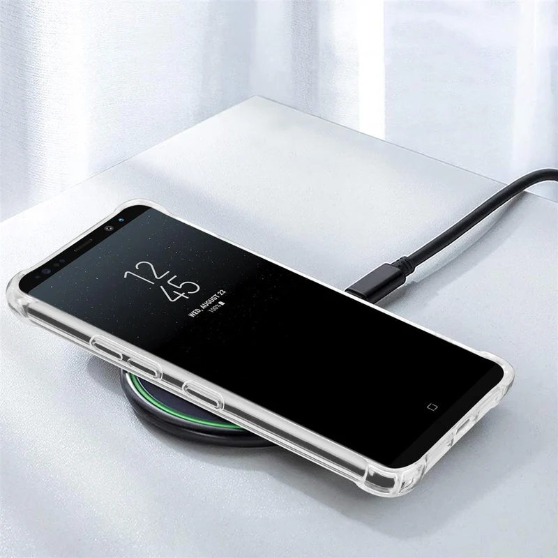 Cadorabo Hülle und 2x Tempered Schutzglas kompatibel mit Samsung Galaxy NOTE 8 Hybrid Schutzhülle mit TPU Silikon-Rand und Acryl-Glas-Rücken