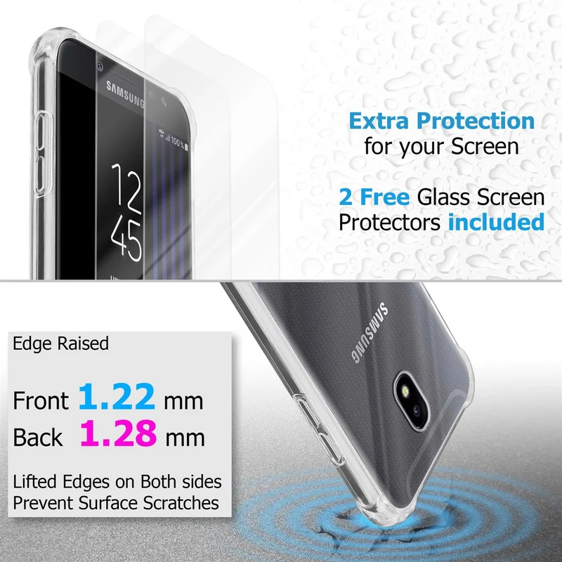 Cadorabo Hülle und 2x Tempered Schutzglas kompatibel mit Samsung Galaxy J7 2017 / J7 PRO Hybrid Schutzhülle mit TPU Silikon-Rand und Acryl-Glas-Rücken