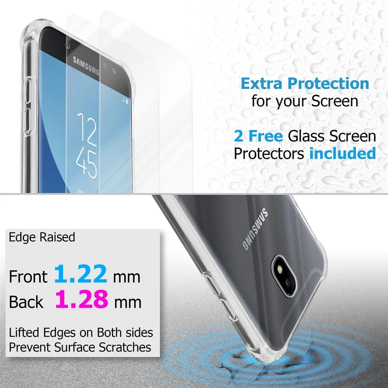 Cadorabo Hülle und 2x Tempered Schutzglas kompatibel mit Samsung Galaxy J5 2017 / J5 PRO Hybrid Schutzhülle mit TPU Silikon-Rand und Acryl-Glas-Rücken