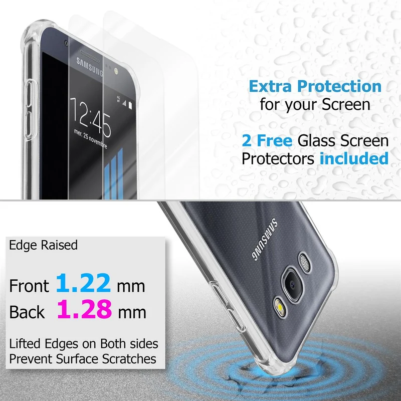 Cadorabo Hülle und 2x Tempered Schutzglas kompatibel mit Samsung Galaxy J5 2016 Hybrid Schutzhülle mit TPU Silikon-Rand und Acryl-Glas-Rücken