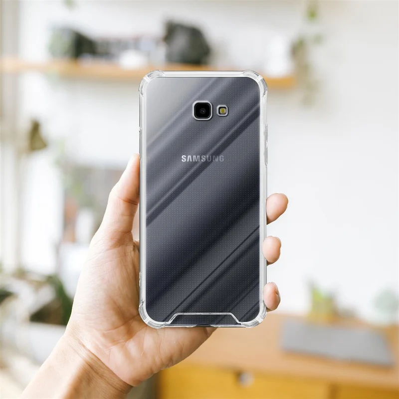 Cadorabo Hülle und 2x Tempered Schutzglas kompatibel mit Samsung Galaxy J4 PLUS / J4 PRIME / J4 CORE Hybrid Schutzhülle mit TPU Silikon-Rand und Acryl-Glas-Rücken