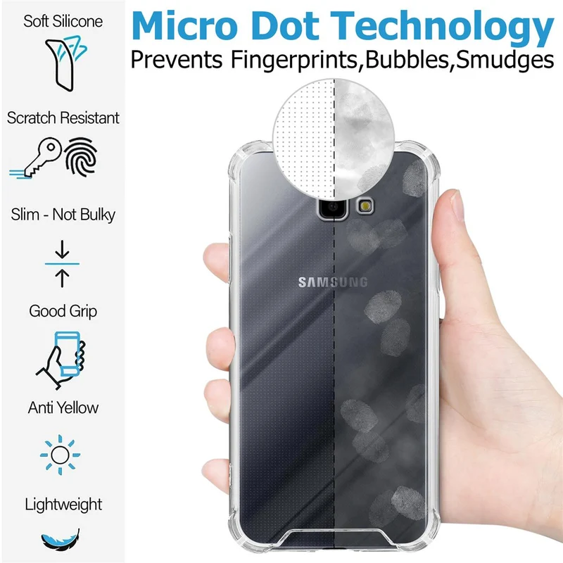 Cadorabo Hülle und 2x Tempered Schutzglas kompatibel mit Samsung Galaxy J4 PLUS / J4 PRIME / J4 CORE Hybrid Schutzhülle mit TPU Silikon-Rand und Acryl-Glas-Rücken