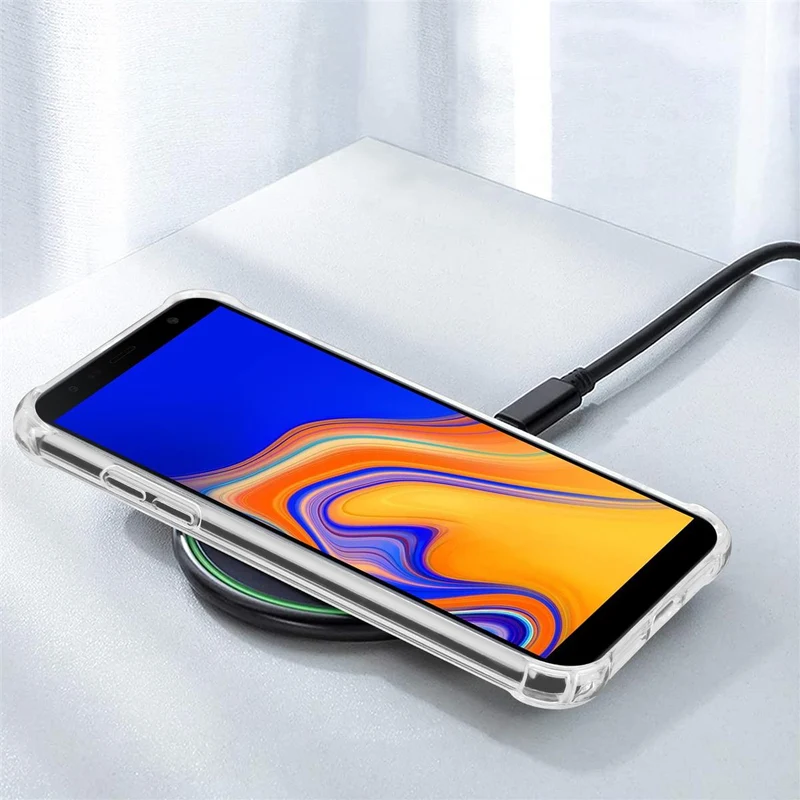 Cadorabo Hülle und 2x Tempered Schutzglas kompatibel mit Samsung Galaxy J4 PLUS / J4 PRIME / J4 CORE Hybrid Schutzhülle mit TPU Silikon-Rand und Acryl-Glas-Rücken