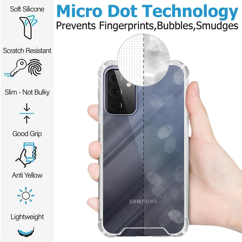 Cadorabo Hülle und 2x Tempered Schutzglas kompatibel mit Samsung Galaxy A72 4G / 5G Hybrid Schutzhülle mit TPU Silikon-Rand und Acryl-Glas-Rücken