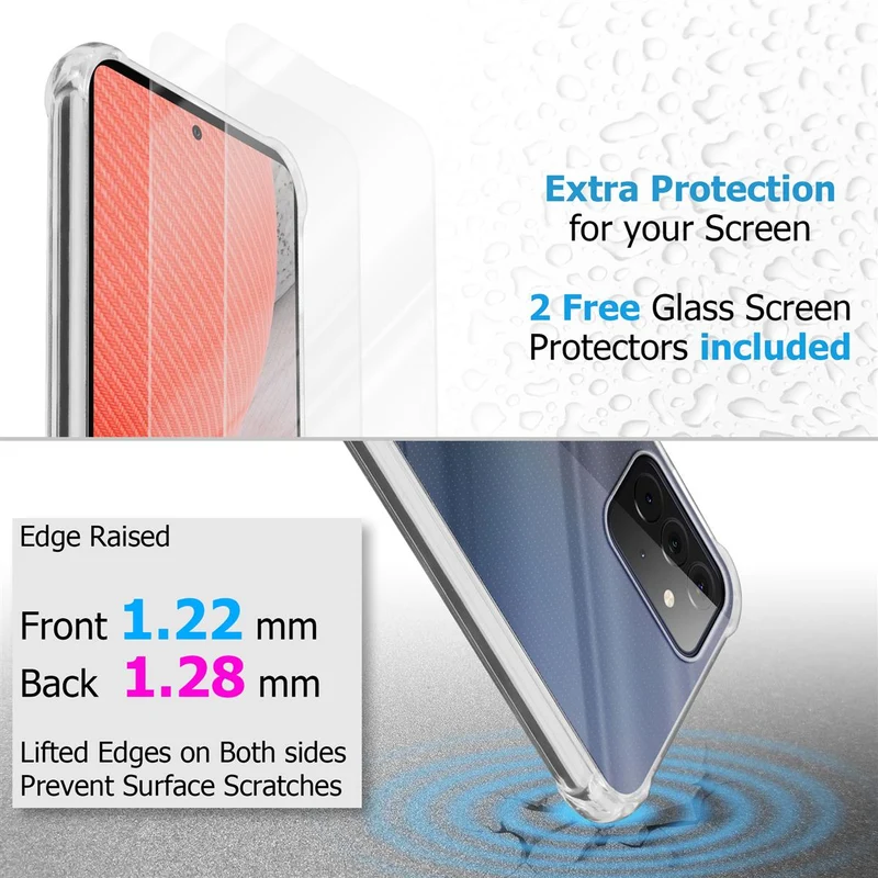 Cadorabo Hülle und 2x Tempered Schutzglas kompatibel mit Samsung Galaxy A72 4G / 5G Hybrid Schutzhülle mit TPU Silikon-Rand und Acryl-Glas-Rücken