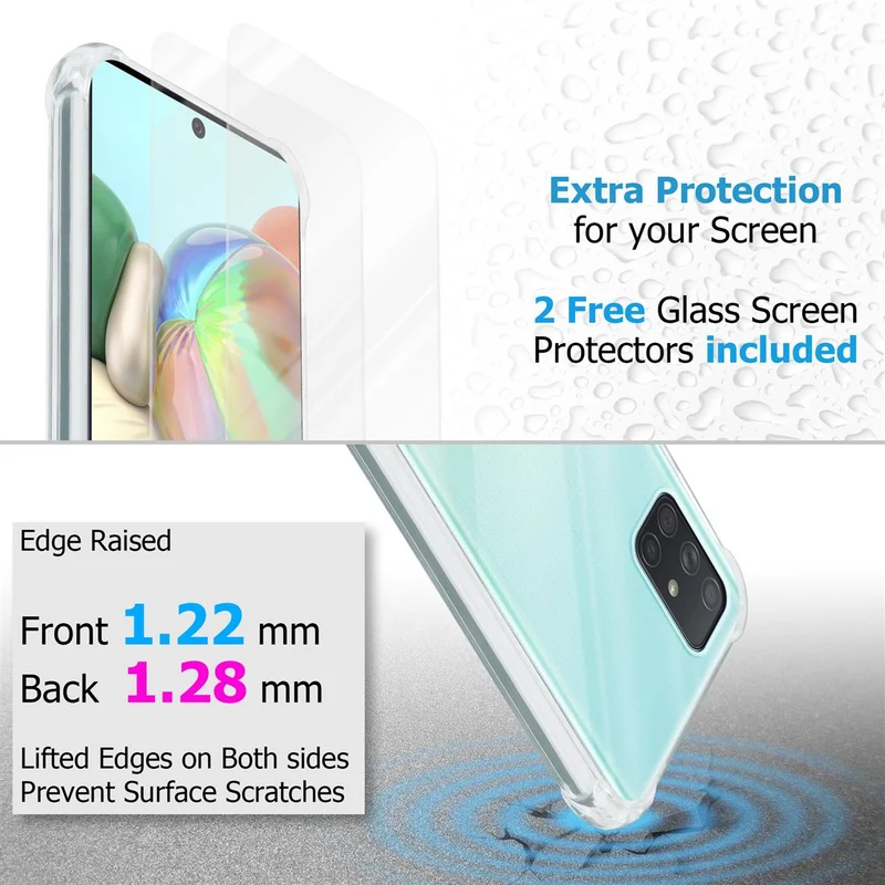 Cadorabo Hülle und 2x Tempered Schutzglas kompatibel mit Samsung Galaxy A71 4G Hybrid Schutzhülle mit TPU Silikon-Rand und Acryl-Glas-Rücken