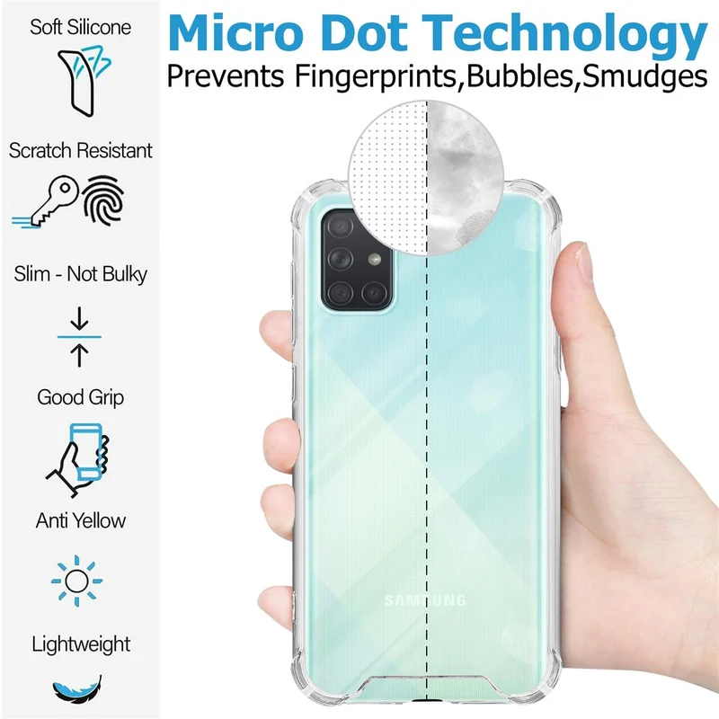 Cadorabo Hülle und 2x Tempered Schutzglas kompatibel mit Samsung Galaxy A71 4G Hybrid Schutzhülle mit TPU Silikon-Rand und Acryl-Glas-Rücken
