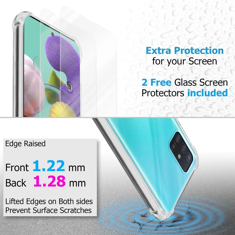 Cadorabo Hülle und 2x Tempered Schutzglas kompatibel mit Samsung Galaxy A51 4G / M40s Hybrid Schutzhülle mit TPU Silikon-Rand und Acryl-Glas-Rücken