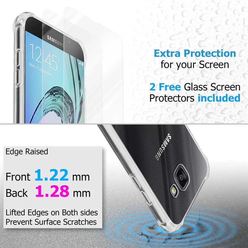 Cadorabo Hülle und 2x Tempered Schutzglas kompatibel mit Samsung Galaxy A5 2016 Hybrid Schutzhülle mit TPU Silikon-Rand und Acryl-Glas-Rücken