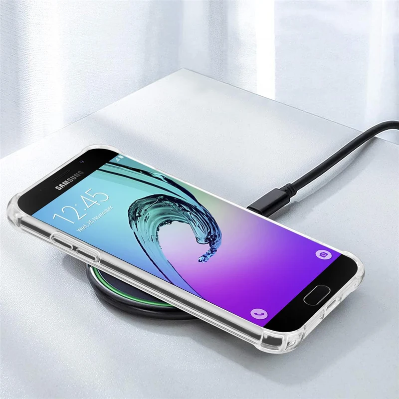 Cadorabo Hülle und 2x Tempered Schutzglas kompatibel mit Samsung Galaxy A5 2016 Hybrid Schutzhülle mit TPU Silikon-Rand und Acryl-Glas-Rücken