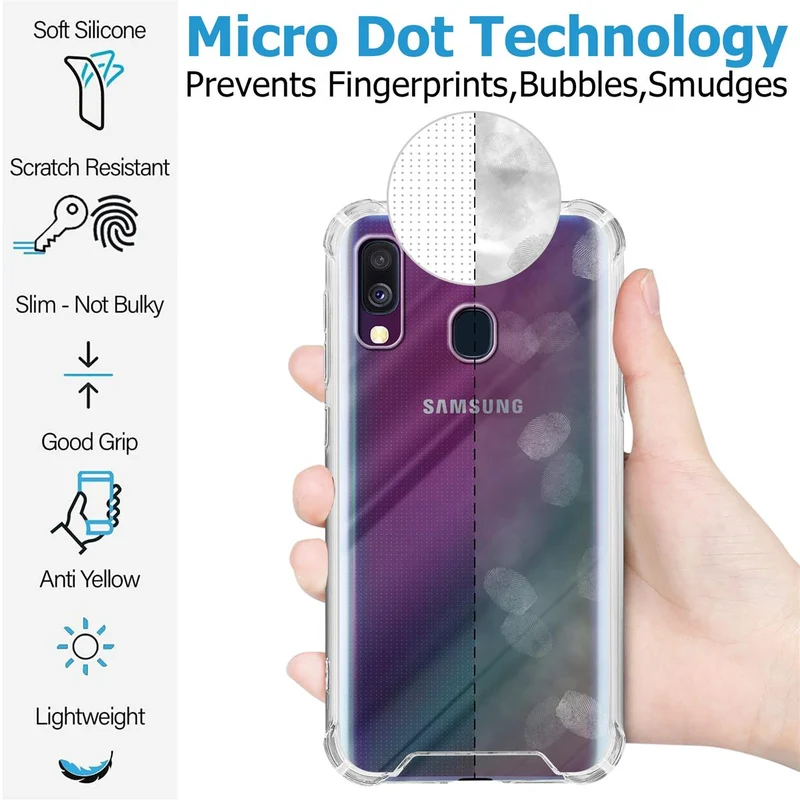 Cadorabo Hülle und 2x Tempered Schutzglas kompatibel mit Samsung Galaxy A40 Hybrid Schutzhülle mit TPU Silikon-Rand und Acryl-Glas-Rücken
