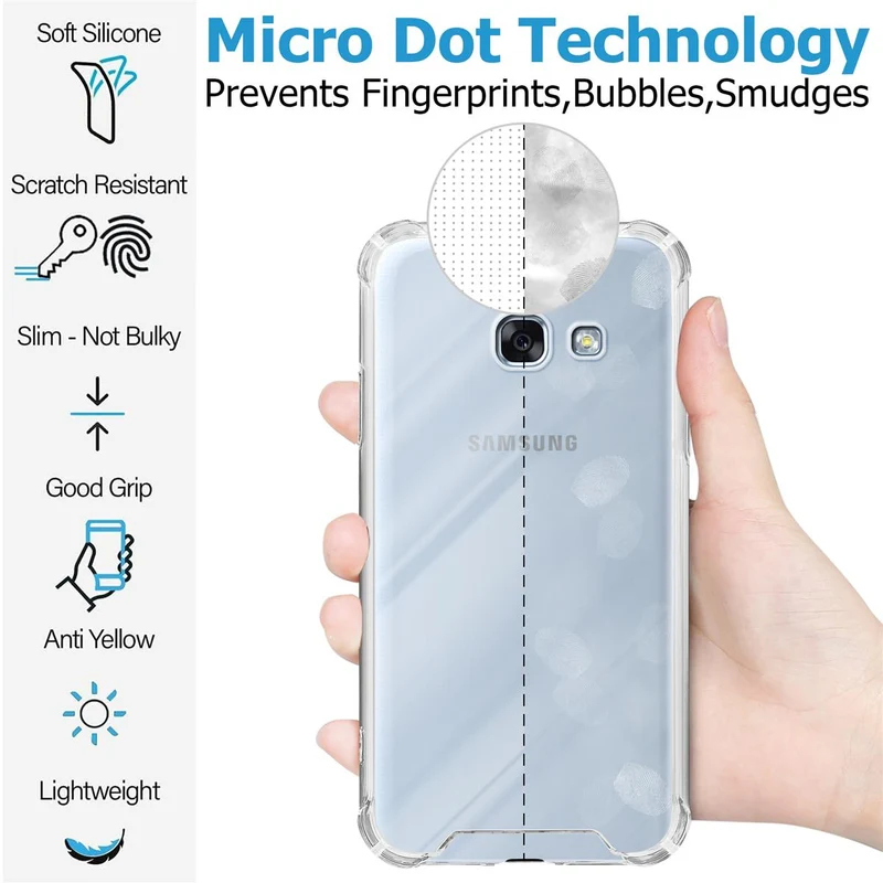 Cadorabo Hülle und 2x Tempered Schutzglas kompatibel mit Samsung Galaxy A3 2017 Hybrid Schutzhülle mit TPU Silikon-Rand und Acryl-Glas-Rücken
