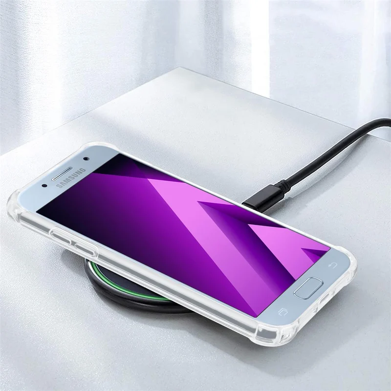 Cadorabo Hülle und 2x Tempered Schutzglas kompatibel mit Samsung Galaxy A3 2017 Hybrid Schutzhülle mit TPU Silikon-Rand und Acryl-Glas-Rücken