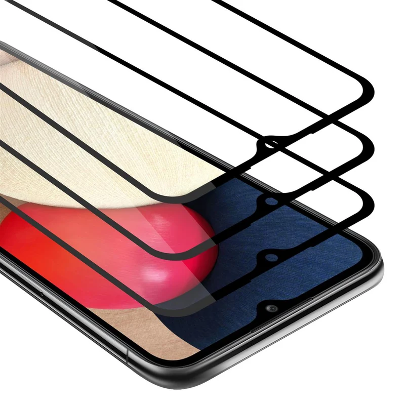 Cadorabo 3x Vollbild Panzer Folie kompatibel mit Samsung Galaxy A02s - Schutzfolie 3er Pack Gehärtetes (Tempered) Display-Schutzglas in 9H Härte mit 3D Touch
