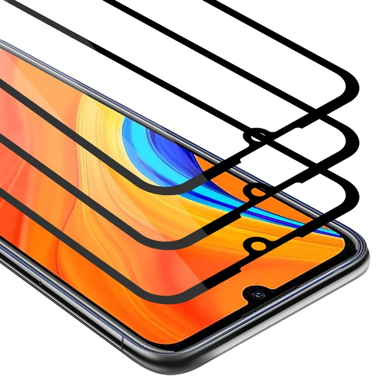 Cadorabo 3x Vollbild Panzer Folie kompatibel mit Huawei Y6S - Schutzfolie 3er Pack Gehärtetes (Tempered) Display-Schutzglas in 9H Härte mit 3D Touch