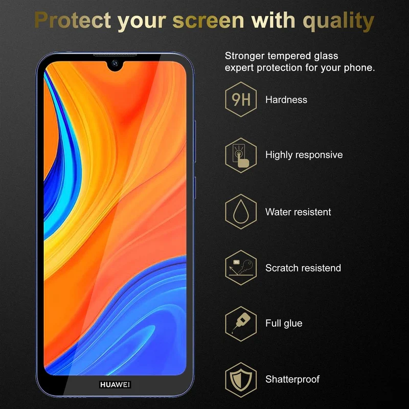 Cadorabo 3x Vollbild Panzer Folie kompatibel mit Huawei Y6S - Schutzfolie 3er Pack Gehärtetes (Tempered) Display-Schutzglas in 9H Härte mit 3D Touch