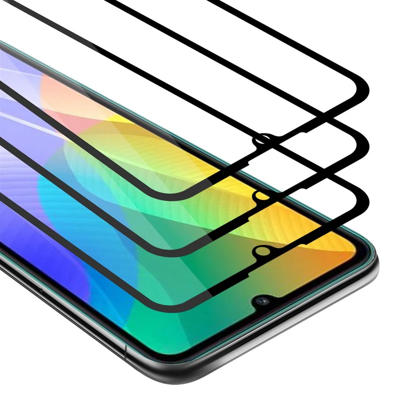 Cadorabo 3x Vollbild Panzer Folie kompatibel mit Huawei Y6P - Schutzfolie 3er Pack Gehärtetes (Tempered) Display-Schutzglas in 9H Härte mit 3D Touch