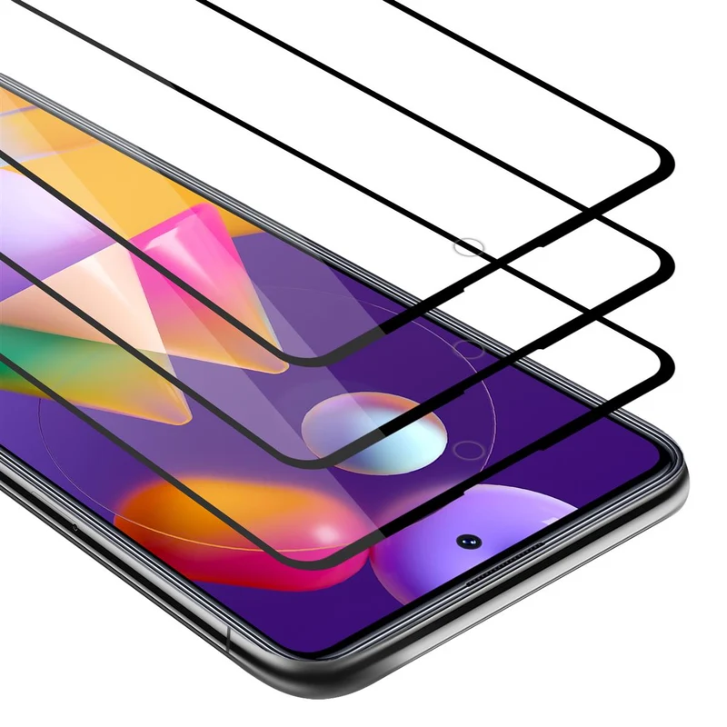 Cadorabo 3x Vollbild Panzer Folie kompatibel mit Samsung Galaxy M31s - Schutzfolie 3er Pack Gehärtetes (Tempered) Display-Schutzglas in 9H Härte mit 3D Touch