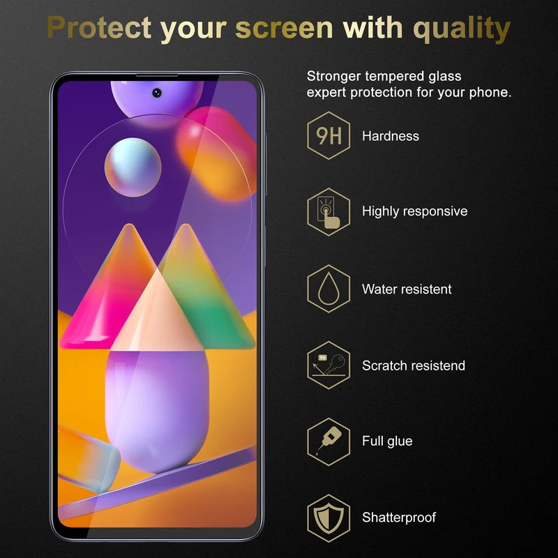 Cadorabo 3x Vollbild Panzer Folie kompatibel mit Samsung Galaxy M31s - Schutzfolie 3er Pack Gehärtetes (Tempered) Display-Schutzglas in 9H Härte mit 3D Touch