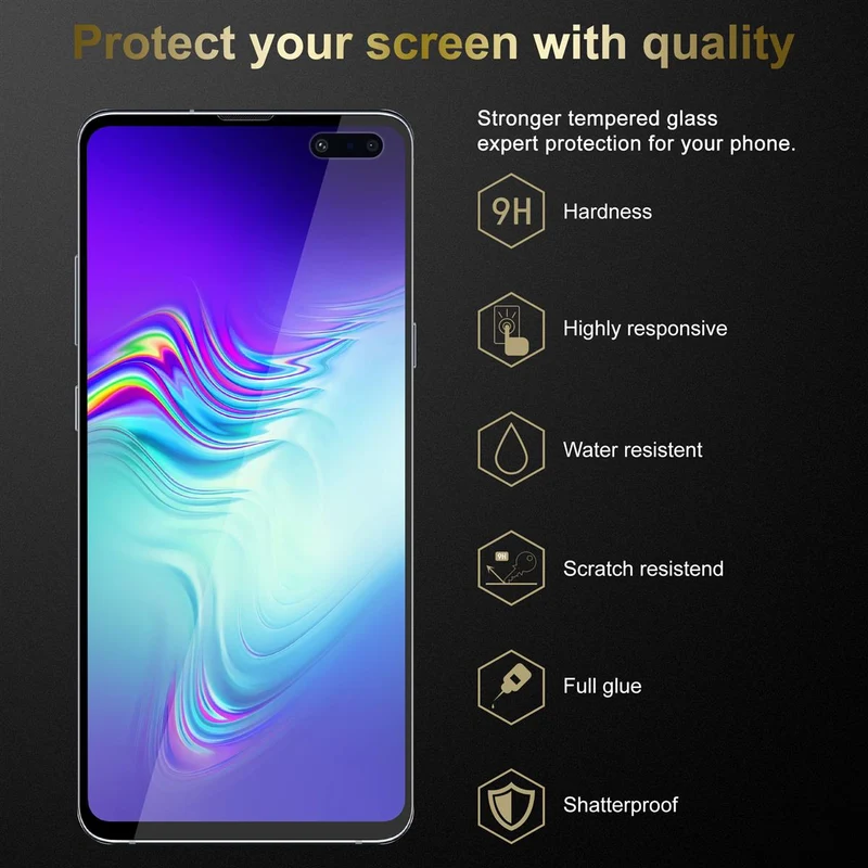 Cadorabo 3x Vollbild Panzer Folie kompatibel mit Samsung Galaxy S10 5G - Schutzfolie 3er Pack Gehärtetes (Tempered) Display-Schutzglas in 9H Härte mit 3D Touch