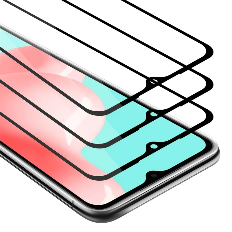 Cadorabo 3x Vollbild Panzer Folie kompatibel mit Samsung Galaxy A32 4G - Schutzfolie 3er Pack Gehärtetes (Tempered) Display-Schutzglas in 9H Härte mit 3D Touch