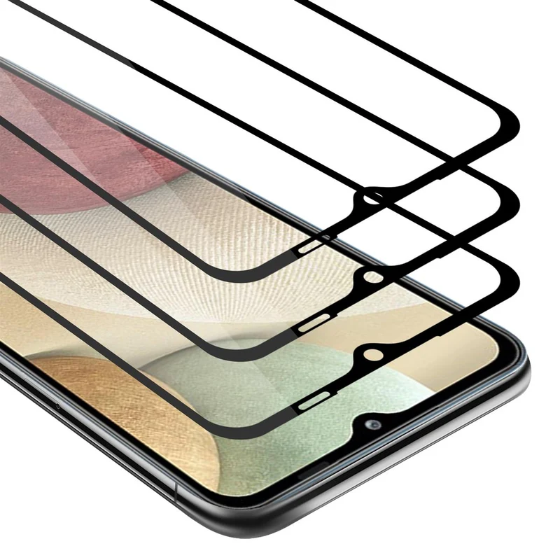 Cadorabo 3x Vollbild Panzer Folie kompatibel mit Samsung Galaxy A12 / M12 - Schutzfolie 3er Pack Gehärtetes (Tempered) Display-Schutzglas in 9H Härte mit 3D Touch