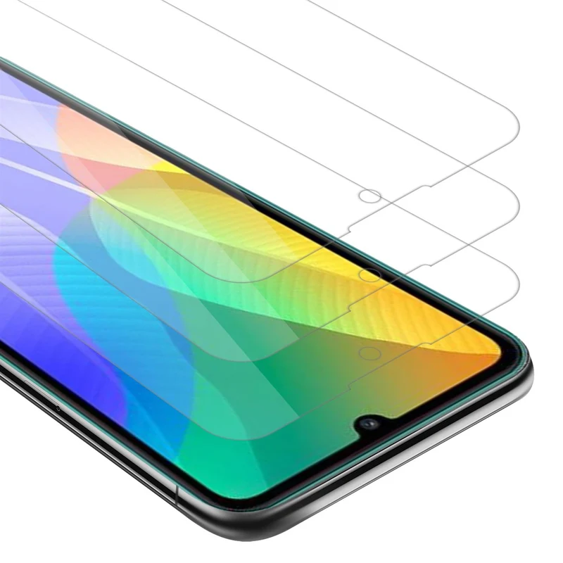 Cadorabo 3x Panzer Folie kompatibel mit Huawei Y6P - Schutzfolie 3er Pack Gehärtetes (Tempered) Display-Schutzglas in 9H Härte mit 3D Touch Kompatibilität