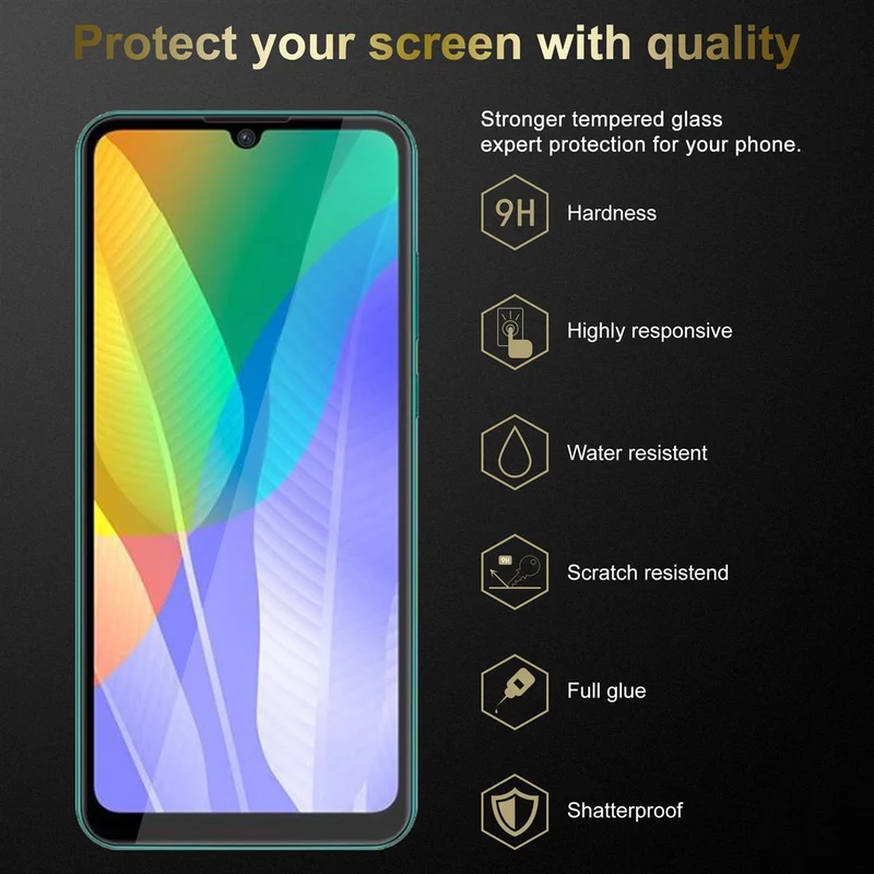 Cadorabo 3x Panzer Folie kompatibel mit Huawei Y6P - Schutzfolie 3er Pack Gehärtetes (Tempered) Display-Schutzglas in 9H Härte mit 3D Touch Kompatibilität