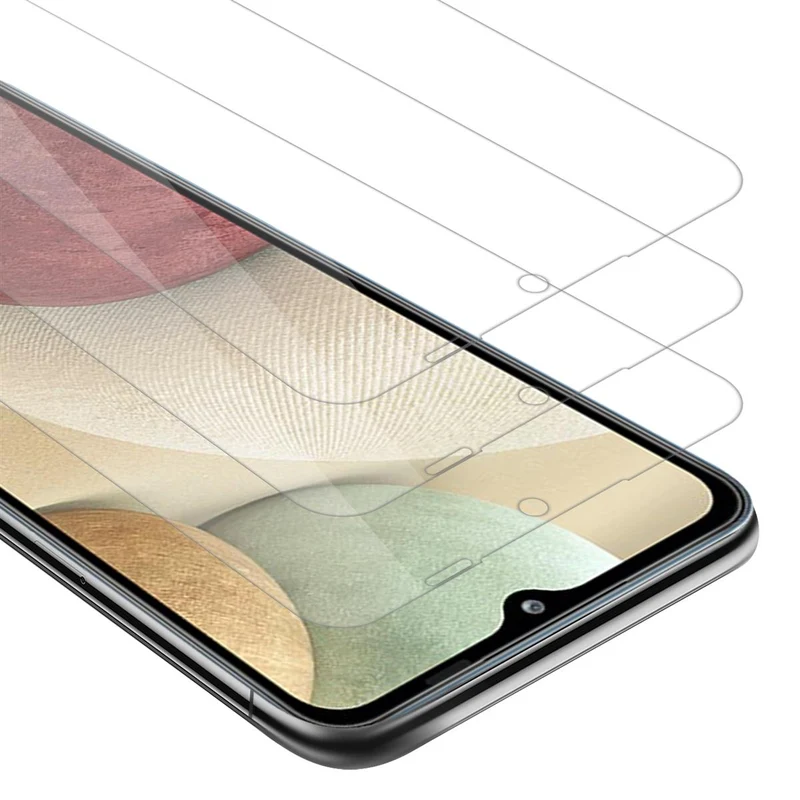 Cadorabo 3x Panzer Folie kompatibel mit Samsung Galaxy A12 / M12 - Schutzfolie 3er Pack Gehärtetes (Tempered) Display-Schutzglas in 9H Härte mit 3D Touch Kompatibilität