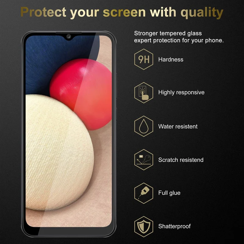 Cadorabo Panzer Folie kompatibel mit Samsung Galaxy A02s - Schutzfolie Gehärtetes (Tempered) Display-Schutzglas in 9H Härte mit 3D Touch Kompatibilität