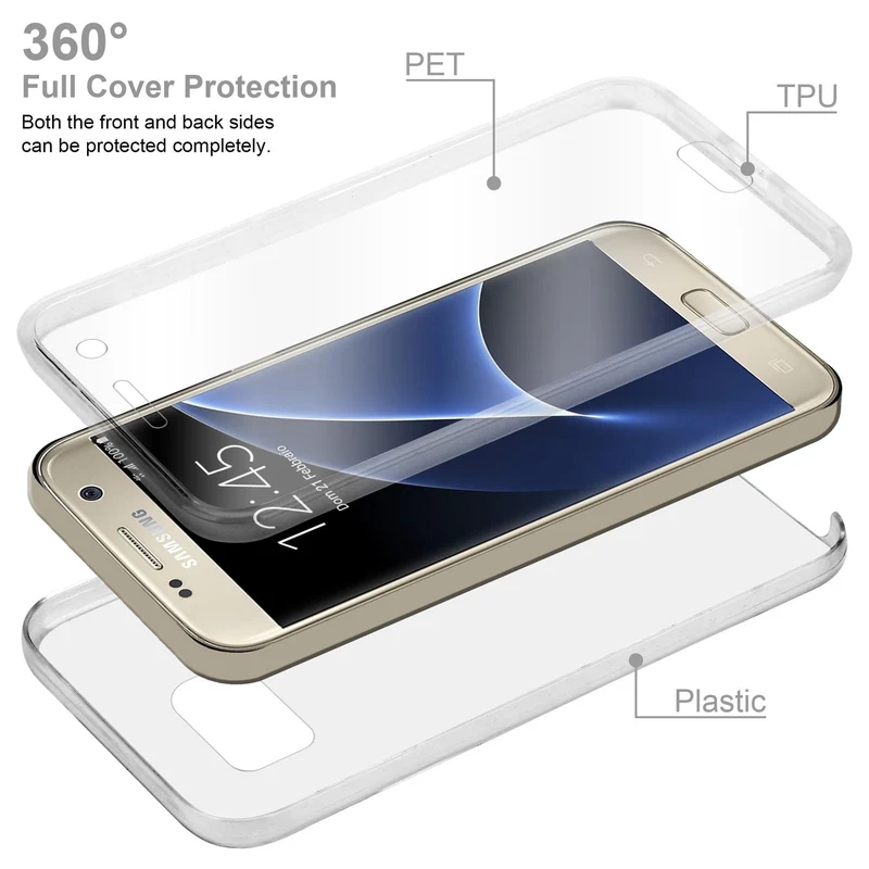 Cadorabo Hülle kompatibel mit Samsung Galaxy S7 360° Full Body Schutzhülle - Front- und Rückenschutz, Rundumschutz mit Displayschutz