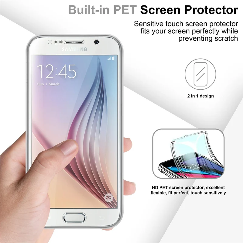 Cadorabo Hülle kompatibel mit Samsung Galaxy S6 360° Full Body Schutzhülle - Front- und Rückenschutz, Rundumschutz mit Displayschutz