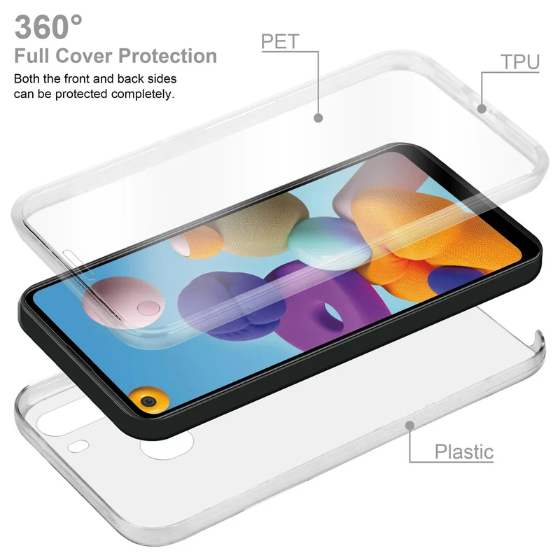 Cadorabo Hülle kompatibel mit Samsung Galaxy A21 360° Full Body Schutzhülle - Front- und Rückenschutz, Rundumschutz mit Displayschutz