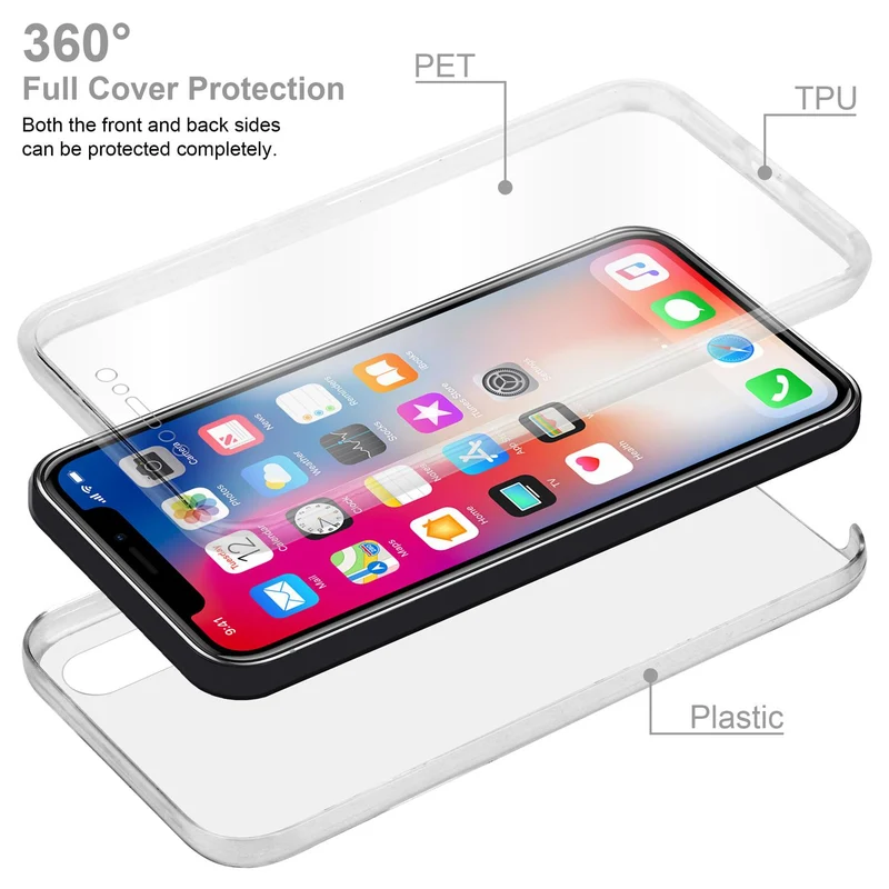 Cadorabo Hülle kompatibel mit Apple iPhone X / XS 360° Full Body Schutzhülle - Front- und Rückenschutz, Rundumschutz mit Displayschutz