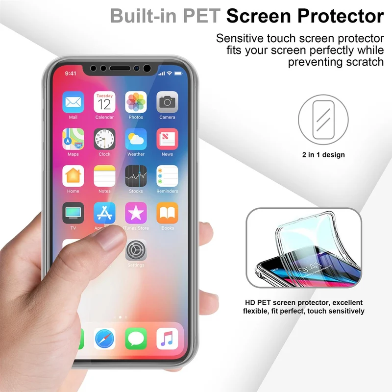 Cadorabo Hülle kompatibel mit Apple iPhone X / XS 360° Full Body Schutzhülle - Front- und Rückenschutz, Rundumschutz mit Displayschutz