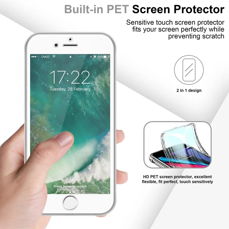Cadorabo Hülle kompatibel mit Apple iPhone 7 PLUS / 7S PLUS / 8 PLUS 360° Full Body Schutzhülle - Front- und Rückenschutz, Rundumschutz mit Displayschutz