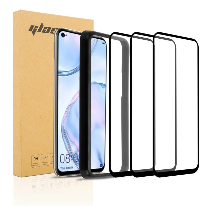 Cadorabo 3x Vollbild Panzerglasfolie kompatibel mit Huawei NOVA 6 SE / P40 LITE / NOVA 7i - Schutzfolie 3er Pack Gehärtetes (Tempered) Display-Schutzglas mit Installationshilfe