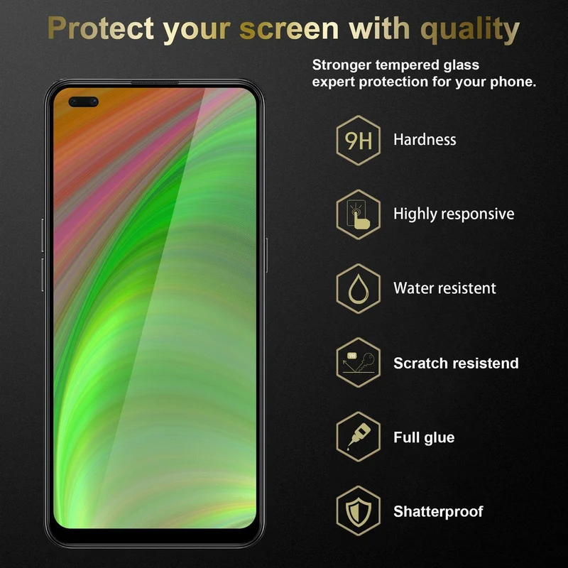 Cadorabo 3x Vollbild Panzer Folie kompatibel mit Oppo Reno4 Z - Schutzfolie 3er Pack Gehärtetes (Tempered) Display-Schutzglas in 9H Härte mit 3D Touch