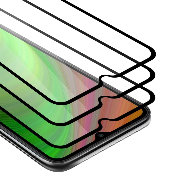 Cadorabo 3x Vollbild Panzer Folie kompatibel mit Xiaomi RedMi 9A / RedMi 9AT - Schutzfolie 3er Pack Gehärtetes (Tempered) Display-Schutzglas in 9H Härte mit 3D Touch