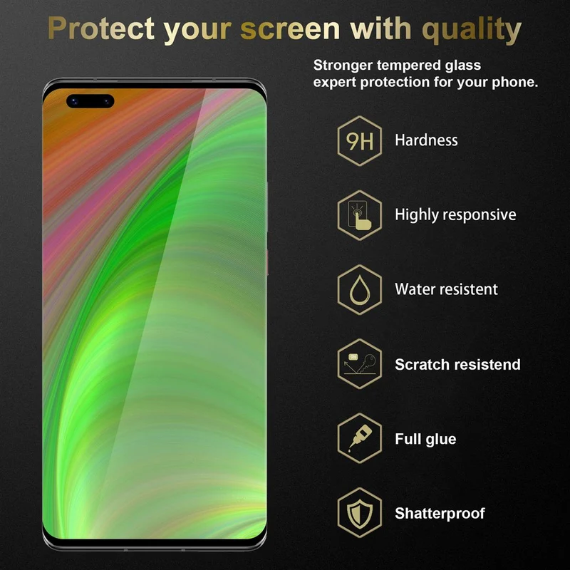 Cadorabo 3x Vollbild Panzer Folie kompatibel mit Huawei MATE 40 PRO - Schutzfolie 3er Pack Gehärtetes (Tempered) Display-Schutzglas in 9H Härte mit 3D Touch