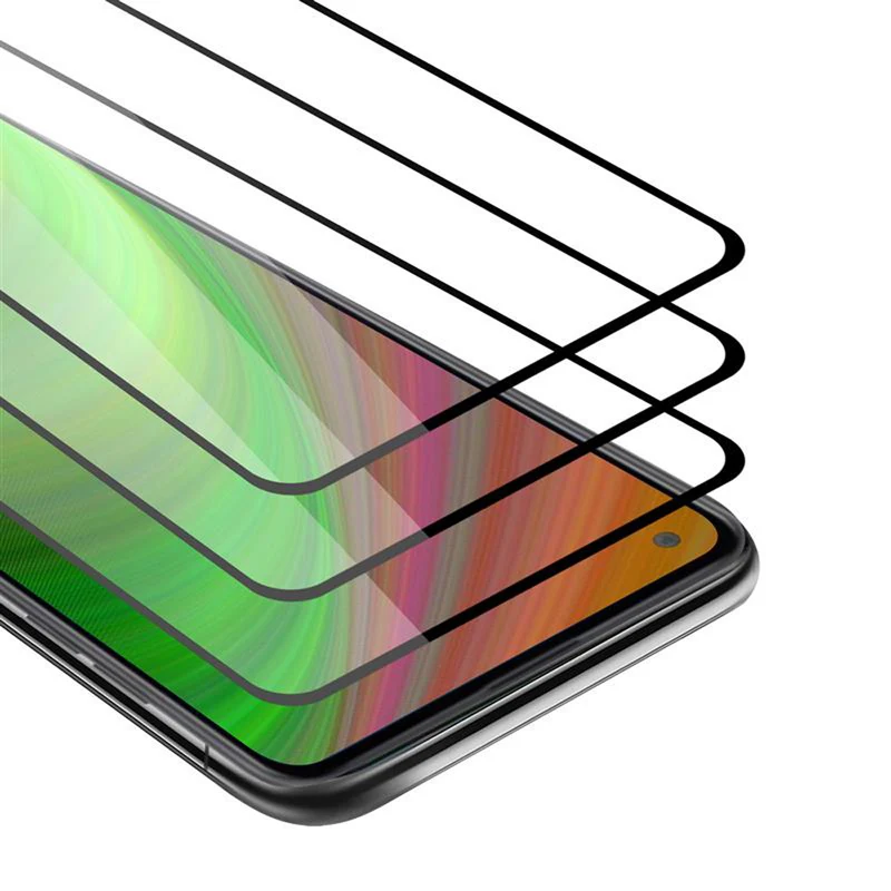 Cadorabo 3x Vollbild Panzer Folie kompatibel mit Samsung Galaxy A21 - Schutzfolie 3er Pack Gehärtetes (Tempered) Display-Schutzglas in 9H Härte mit 3D Touch