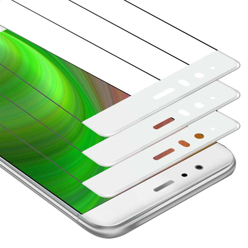 Cadorabo 3x Vollbild Panzer Folie kompatibel mit Huawei P9 - Schutzfolie 3er Pack Gehärtetes (Tempered) Display-Schutzglas in 9H Härte mit 3D Touch