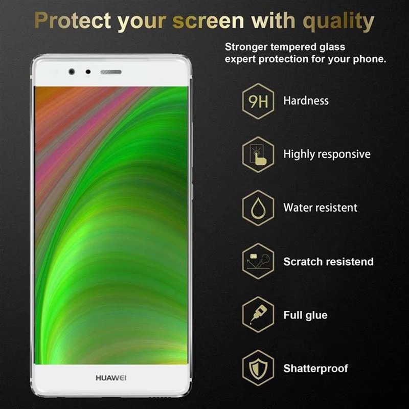 Cadorabo 3x Vollbild Panzer Folie kompatibel mit Huawei P9 - Schutzfolie 3er Pack Gehärtetes (Tempered) Display-Schutzglas in 9H Härte mit 3D Touch