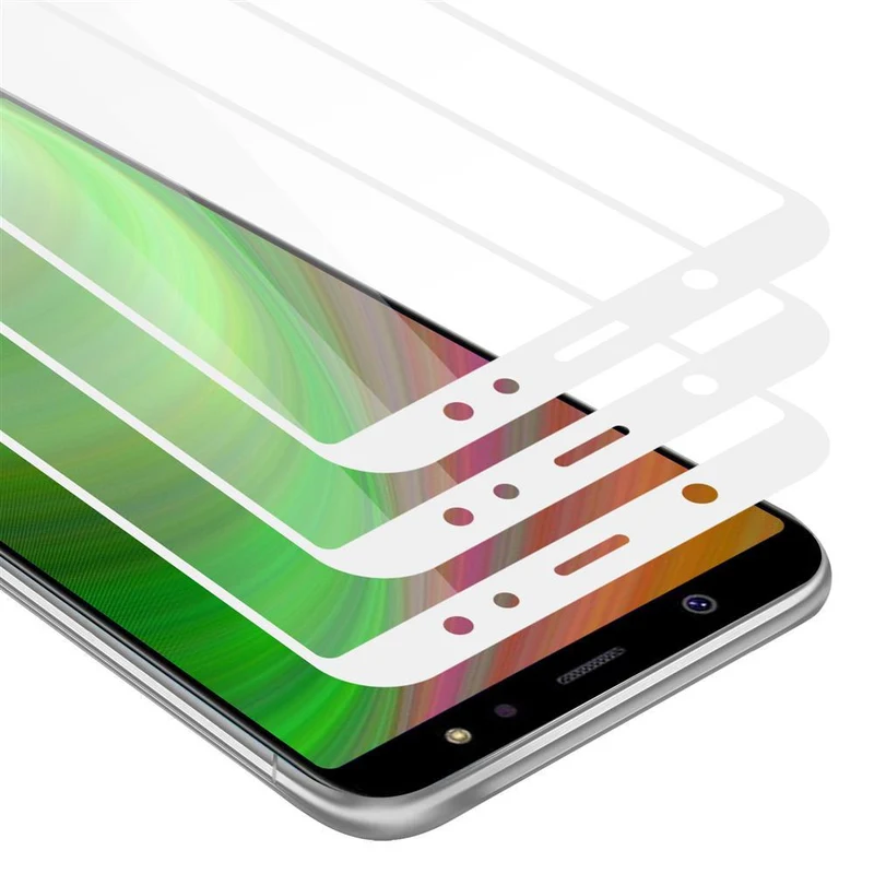 Cadorabo 3x Vollbild Panzer Folie kompatibel mit Samsung Galaxy A6 2018 - Schutzfolie 3er Pack Gehärtetes (Tempered) Display-Schutzglas in 9H Härte mit 3D Touch