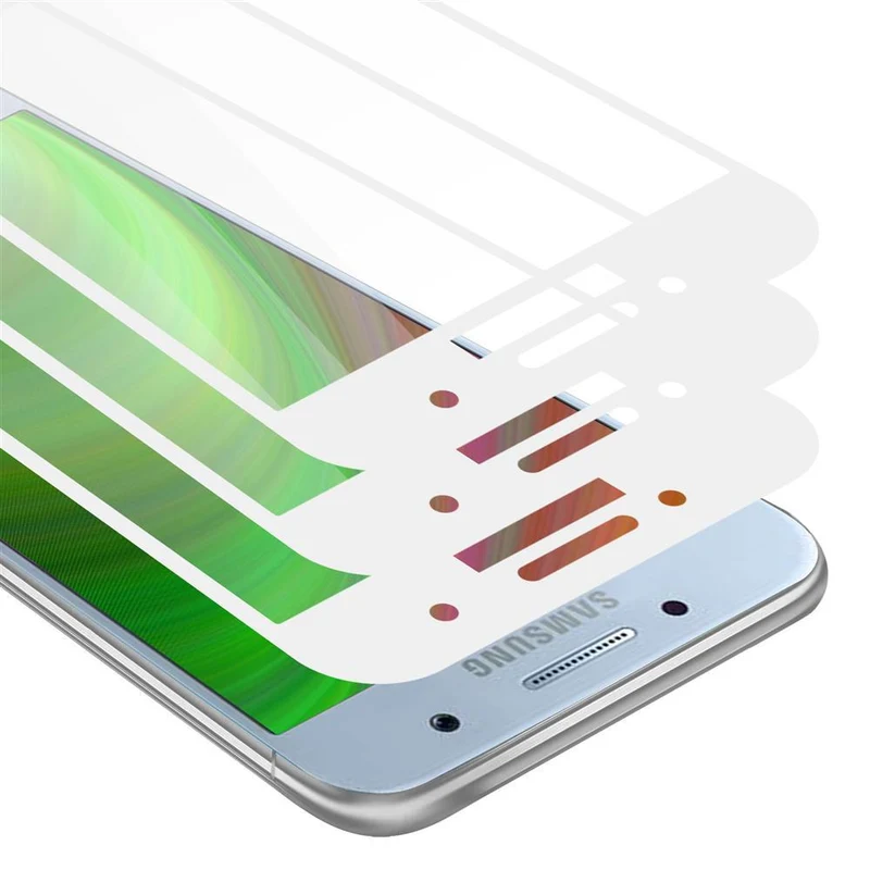 Cadorabo 3x Vollbild Panzer Folie kompatibel mit Samsung Galaxy A3 2017 - Schutzfolie 3er Pack Gehärtetes (Tempered) Display-Schutzglas in 9H Härte mit 3D Touch