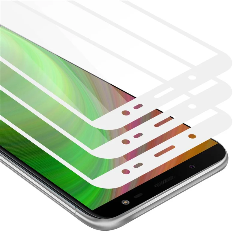 Cadorabo 3x Vollbild Panzer Folie kompatibel mit Samsung Galaxy J6 2018 - Schutzfolie 3er Pack Gehärtetes (Tempered) Display-Schutzglas in 9H Härte mit 3D Touch